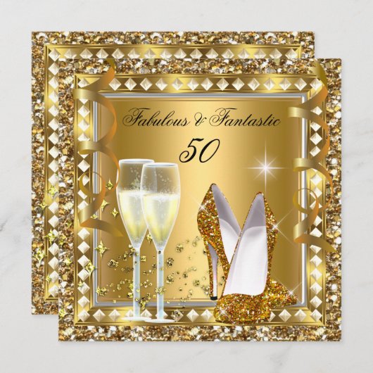Invitation Fabuleux 50 & Fantastic Gold Glam Silver Anniversa (Devant / Derrière)