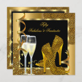 Invitation Fabuleux 50 & Fantastic Leopard Black Gold Party (Devant / Derrière)
