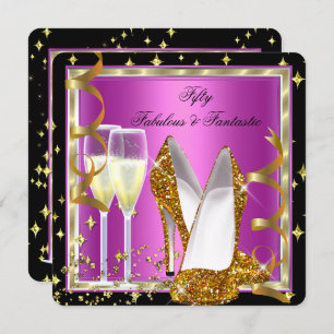 Invitation Fabuleux 50 Fantastic Pink Black White Gold Party