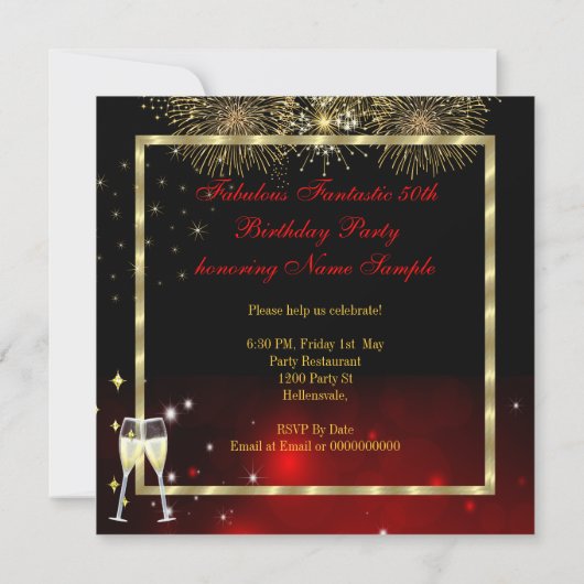 Invitation Fabuleux 50 Fantastic Red Gold Party (Dos)