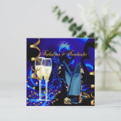 Invitation Fabuleux 50 Fantastique Abstrait Blue Gold Anniver (Debout devant)