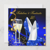 Invitation Fabuleux 50 Fantastique Abstrait Blue Gold Party (Devant)