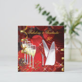 Invitation Fabuleux 50 Fantastique Champagne Rouge Or Anniver (Debout devant)