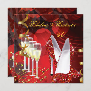 Invitation Fabuleux 50 Fantastique Champagne Rouge Or Anniver
