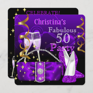 Invitation Fabuleux 50 Fantastique Champagne violet haute tal