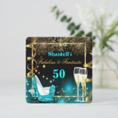 Invitation Fabuleux 50 Fantastique Festive Turquoise Gold Par (Debout devant)