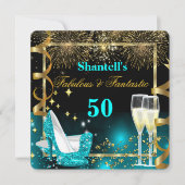 Invitation Fabuleux 50 Fantastique Festive Turquoise Gold Par (Devant)