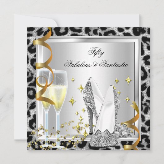 Invitation Fabuleux 50 & Fantastique léopard d'argent Anniver (Devant)