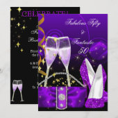 Invitation Fabuleux 50 Fantastique Parties scintillant violet (Devant / Derrière)