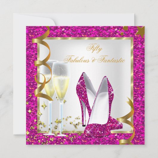 Invitation Fabuleux 50 Fantastique Pink White Gold Anniversai (Devant)