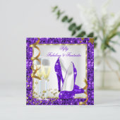 Invitation Fabuleux 50 Fantastique Purple Blanc Or Anniversai (Debout devant)