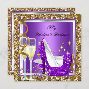 Invitation Fabuleux 50 Fantastique Purple Gold Anniversaire