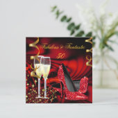 Invitation Fabuleux 50 Fantastique Red Gold Abstrait Annivers (Debout devant)
