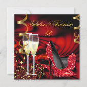 Invitation Fabuleux 50 Fantastique Red Gold Abstrait Annivers (Devant)