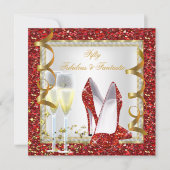 Invitation Fabuleux 50 Fantastique Rouge Blanc Or Anniversair (Devant)