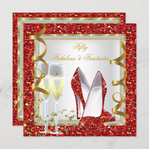 Invitation Fabuleux 50 Fantastique Rouge Blanc Or Anniversair