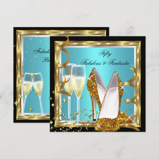 Invitation Fabuleux 50 Fantastique Turquoise Gold Anniversair (Devant / Derrière)