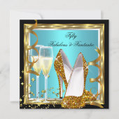Invitation Fabuleux 50 Fantastique Turquoise Gold Anniversair (Devant)