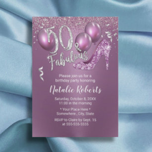 Invitation Fabuleux 50 Fille violette moderne 50e anniversair