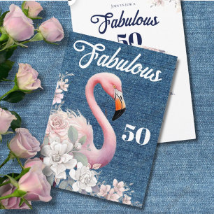 Invitation Fabuleux 50 Flamants roses Anniversaire rose Flora