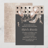 Invitation Fabuleux 50 Géométrique Gold High Heel Anniversair (Devant / Derrière)