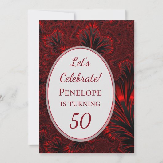 Invitation Fabuleux 50 Glamour rouge brillant fractal Anniver (Devant)