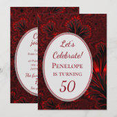 Invitation Fabuleux 50 Glamour rouge brillant fractal Anniver (Devant / Derrière)