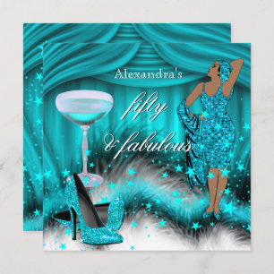 Invitation Fabuleux 50 Glamour Turquoise Bleu Haut talon Anni