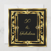Invitation Fabuleux 50 Gold Black Damask fête d'anniversaire (Dos)