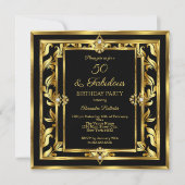 Invitation Fabuleux 50 Gold Black Damask fête d'anniversaire (Devant)