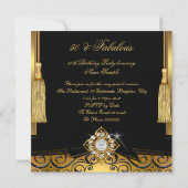 Invitation Fabuleux 50 Gold Black Damask Photo fête d'anniver (Dos)