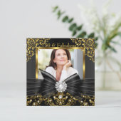 Invitation Fabuleux 50 Gold Black Pearl Bow & Damask Annivers (Debout devant)