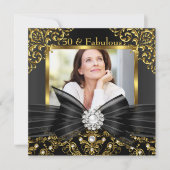 Invitation Fabuleux 50 Gold Black Pearl Bow & Damask Annivers (Devant)