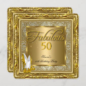 Invitation Fabuleux 50 Gold Damask talons hauts fête d'annive (Devant / Derrière)