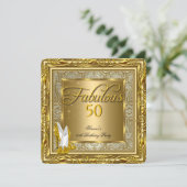 Invitation Fabuleux 50 Gold Damask talons hauts fête d'annive (Debout devant)