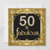 Invitation Fabuleux 50 Gold Diamond sur Black Birthday Party (Devant)