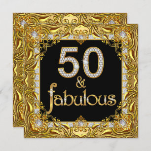 Invitation Fabuleux 50 Gold Diamond sur Black Birthday Party