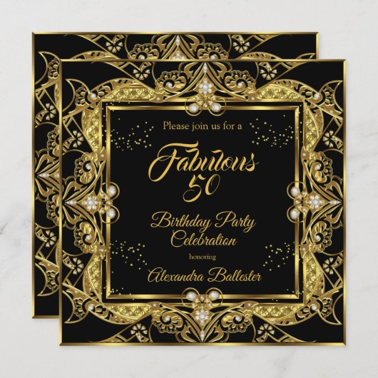 Invitation Fabuleux 50 Gold Jewel Black Anniversaire (Devant / Derrière)