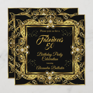Invitation Fabuleux 50 Gold Jewel Black Anniversaire