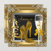 Invitation Fabuleux 50 Gold Leopard Black Champagne Birthday (Devant / Derrière)