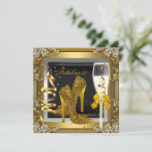 Invitation Fabuleux 50 Gold Leopard Black Champagne Birthday (Debout devant)