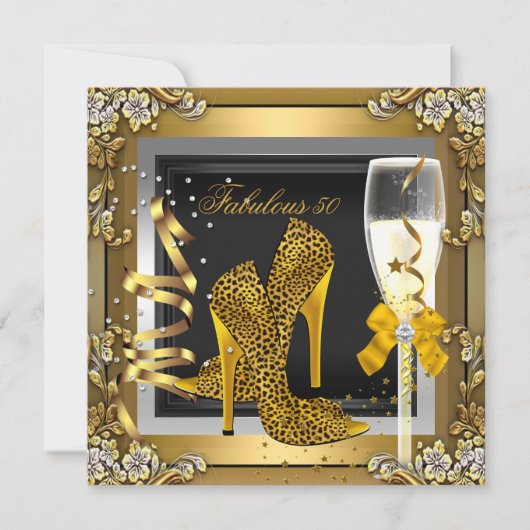Invitation Fabuleux 50 Gold Leopard Black Champagne Birthday (Devant)
