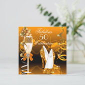 Invitation Fabuleux 50 Gold Orange fête d'anniversaire (Debout devant)