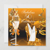 Invitation Fabuleux 50 Gold Orange fête d'anniversaire (Devant)