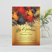 Invitation Fabuleux 50 Gold Red Orange Black Hibiscus fête (Debout devant)