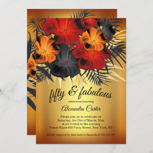 Invitation Fabuleux 50 Gold Red Orange Black Hibiscus fête