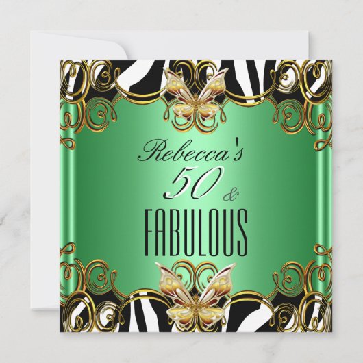 Invitation Fabuleux 50 Green Gold Black White Zebra (Devant)