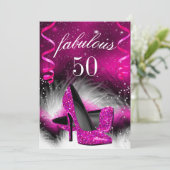 Invitation Fabuleux 50 Hot Rose High Heel fête d'anniversaire (Debout devant)