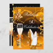 Invitation Fabuleux 50 Jaune Or Orange fête d'anniversaire (Devant / Derrière)