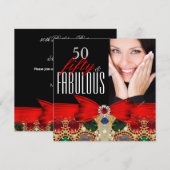 Invitation Fabuleux 50 Jewel Rouge Black Photo Anniversaire (Devant / Derrière)